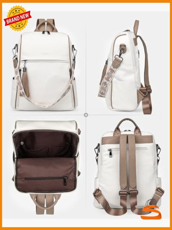 Faux Leather Convertible Backpack Purse with Tassel 12 Pockets Travel Work main image 7